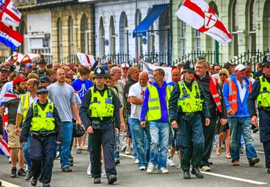 April 30, 2011 People at a Right-wing EDL demonstration in Weymouth, UK