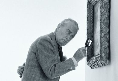 Art critic examining painting Art critic examining painting