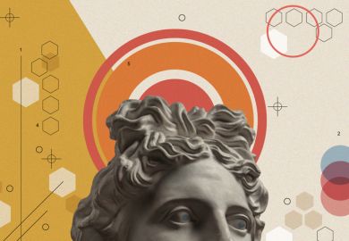 Art collage with antique sculpture of Apollo face and numbers, geometric shapes. Beauty, fashion and health theme. Science, research, discovery, technology concept. Pop art style. Zine culture.