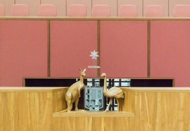 Australian coat of arms in the Senate Chamber in Parliament House, Canberra, ACT, Australia