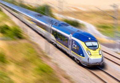 Baron, France - July 29, 2020 A Eurostar e320 high speed train is driving at full speed in the french countryside 