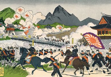 Battle woodcut print