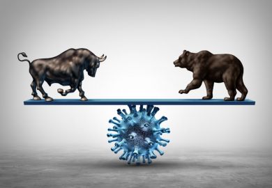 istock covid volatility A bull and a bear on Covid scales