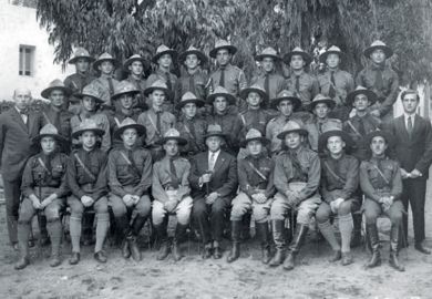 Vladimir Jabotinsky in the company of Betar commanders, Palestine
