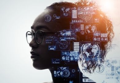 Data graphs projected onto a black woman's face