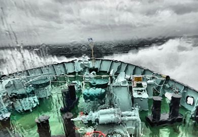 A boat in a storm, representing academic freedom