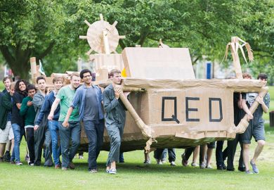 Cambridge students take part in the annual cardboard boat race 