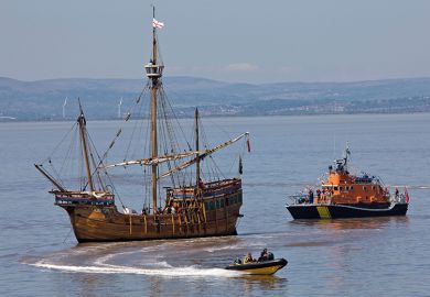 A stranded galleon is approached by a tugboat A stranded galleon is approached by a tugboat