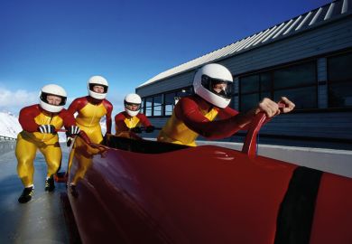 A bobsleigh team A bobsleigh team