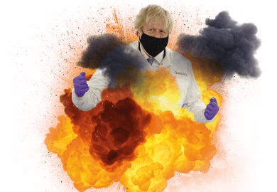 Boris Johnson amid explosion