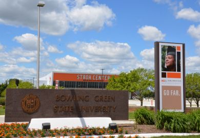 BOWLING GREEN, OH - JUNE 25 The sign next to the Stroh Center arena at Bowling Green State University in Bowling Green, Ohio, is shown on June 25, 2017.