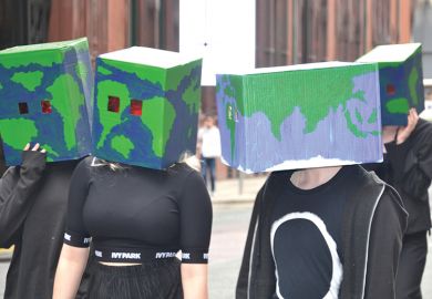 People with boxes on their heads People with boxes on their heads