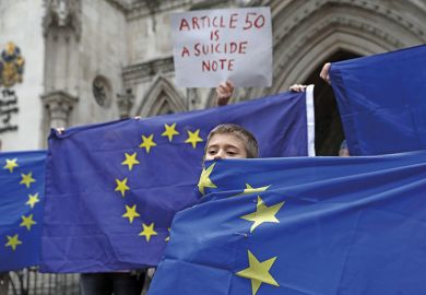 Boy shrouded in EU flag