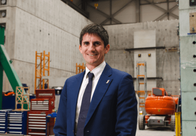 Professor Brendon Bradley in the main Structural Engineering Laboratory at the University of Canterbury