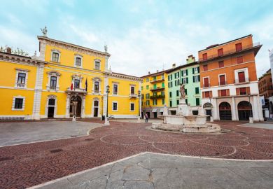 Market square in Brescia, Italy