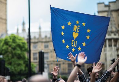 Brexit opponents holding 'We love European Union' sign