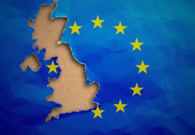 Map of UK cut out from EU circle of stars Brexit