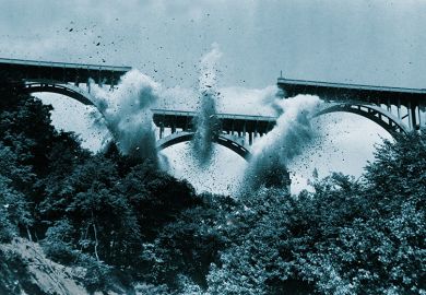 Demolition of bridge, to illustrate the impact of any changes to the graduate visa route by the UK government Demolition of bridge, to illustrate the impact of any changes to the graduate visa route by the UK government