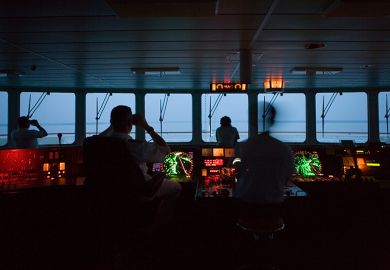 Captain and officers in silhouette looking out of window in the bridge of a ship. To illustrate the search is on for a new chief executive to lead the Office for Students.