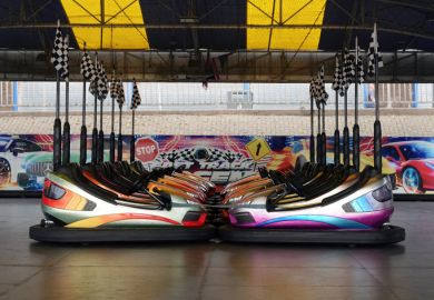 Bumper cars at a seafront fun park in Bridlington, East Riding of Yorkshire, England.