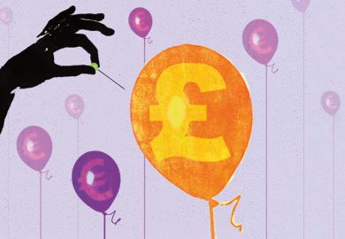 British pound (GBP) symbol balloon being popped