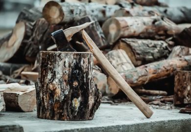 A broken axe symbolising arts funding cuts