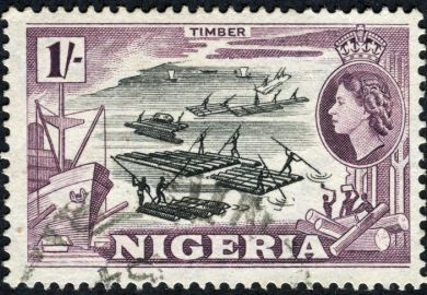 Cancelled Stamp From Nigeria Featuring Queen Elizabeth II And The Timber Industry
