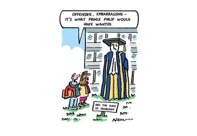 Two people stand by the Prince Philip statue. One says: 'Offensive, embarrassing – it's what Prince Philip would have wanted'