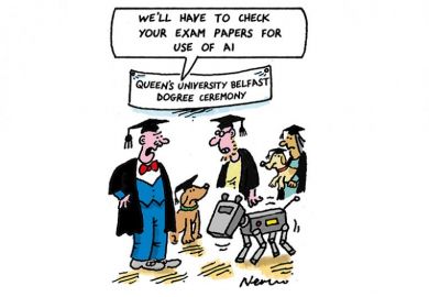 Cartoon about Queen’s University of Belfast ‘dog-torate’ ceremony Cartoon about Queen’s University of Belfast ‘dog-torate’ ceremony