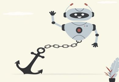 A robot on a chain, symbolising guidelines for AI use