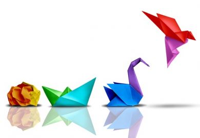 A ball of paper turns into an origami bird A ball of paper turns into an origami bird, illustrating successful change