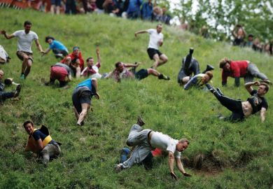 Cheese chasers falling down hill