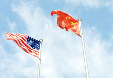 China and American flag flying together