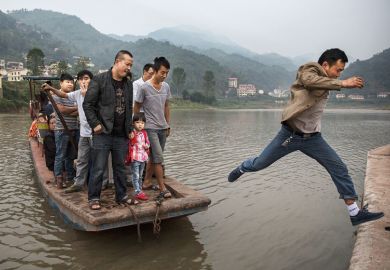 Man leaps from boat, China Man leaps from boat, China