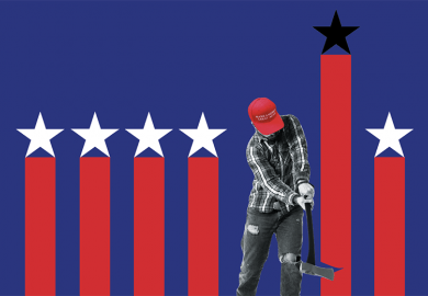 Lumberjack wearing MAGA hat chopping down tallest star