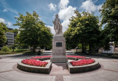 Christchurch, New Zealand - December 25th 2022 A statue of the explorer James Cook stands in Victoria Square in Christchurch, New Zealand. Cook was the first man to circumnavigate New Zealand in 1769