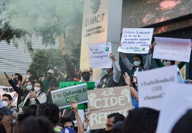Students and academics from the Center for Economic Research and Teaching (CIDE) hold a peaceful demonstration in protest about the appointment as director of Dr. José Antonio Romero Tellaeche