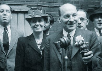 Clement Attlee celebrating Labour Party election victory, 1945