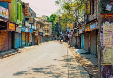 Rows of closed shops in India Rows of closed shops in India