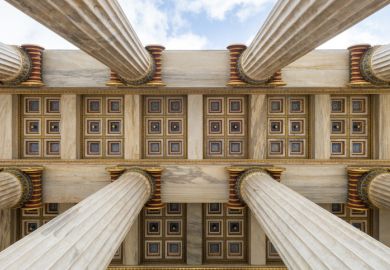 A Greek colonnade, seen from below