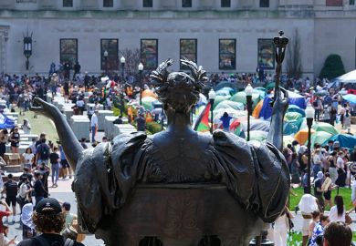 Student demonstrators occupy the pro-Palestinian "Gaza Solidarity Encampment" on the West Lawn of Columbia University on 29 April, 2024 in New York City