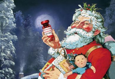 Illustration of Santa with Covid-19 vaccine Illustration of Santa with Covid-19 vaccine