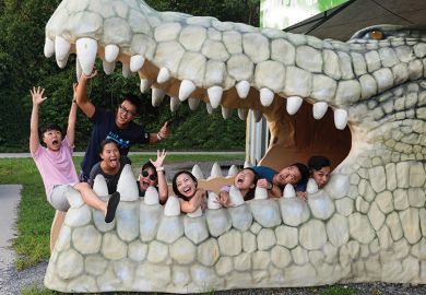 People inside giant crocodile