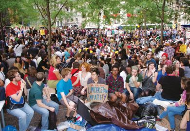 Crowd of student protestors at outdoor demonstration