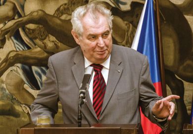 Czech president Milos Zeman speaking at press conference at Prague Castle, 2015
