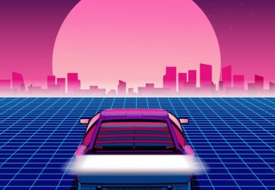 A DeLorean car in front of a sunset, symbolising future vision