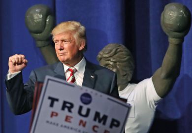 Donald Trump gestures to crowd after speaking at rally, Pennsylvania