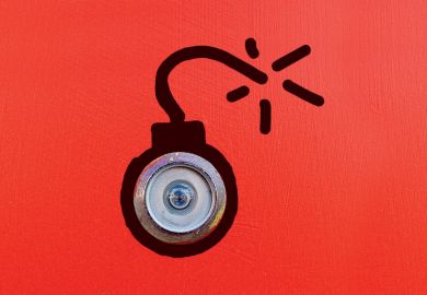 Door peephole painted as bomb ready to explode