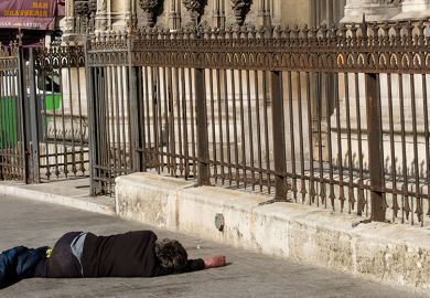 Drunk in front of a church