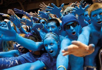 Duke University sports fans painted blue